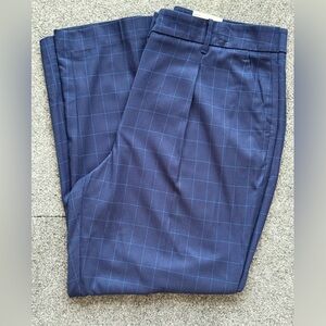 Nine West Navy Plaid Straight Leg Pants